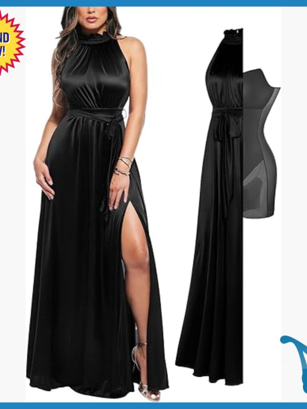 Long Halter Maxi Dress with Built-In Shapewear Formal Wedding Guest